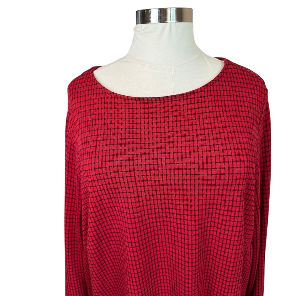 J Jill Plus Women's 4X Ponte Red Black‎ Check Pullover Top Button Detail Holiday